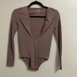 Free People intimately Seamless Plunging V-Neck Long Sleeve Bodysuit Brown xs/s